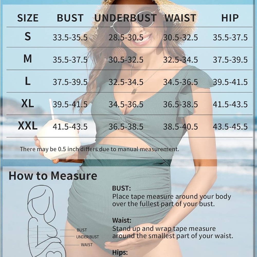 Maternity Swimsuit One Piece High Waisted Pregnancy Bathing Suits Swimwear Black - Picture 5 of 7